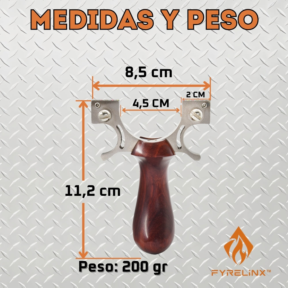 Tirachinas Profesional de Madera - Set Completo con 3 Bandas de Goma y 100Gr de Bolas de Arcilla
