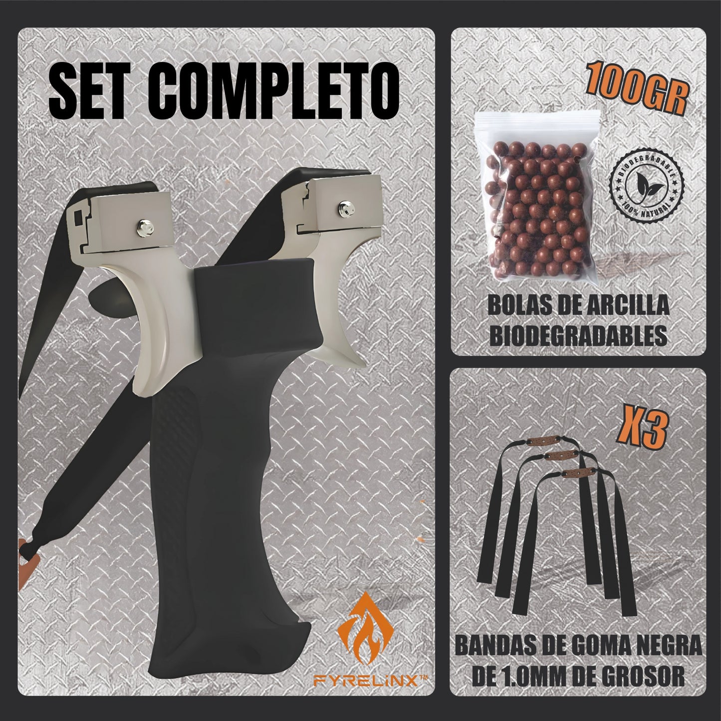 Tirachinas Recreativo - Set de 3 Bandas de Goma y 100 GR de Bolas de Arcilla