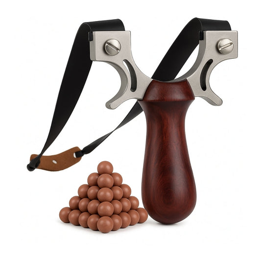 Tirachinas Profesional de Madera - Set Completo con 3 Bandas de Goma y 100Gr de Bolas de Arcilla